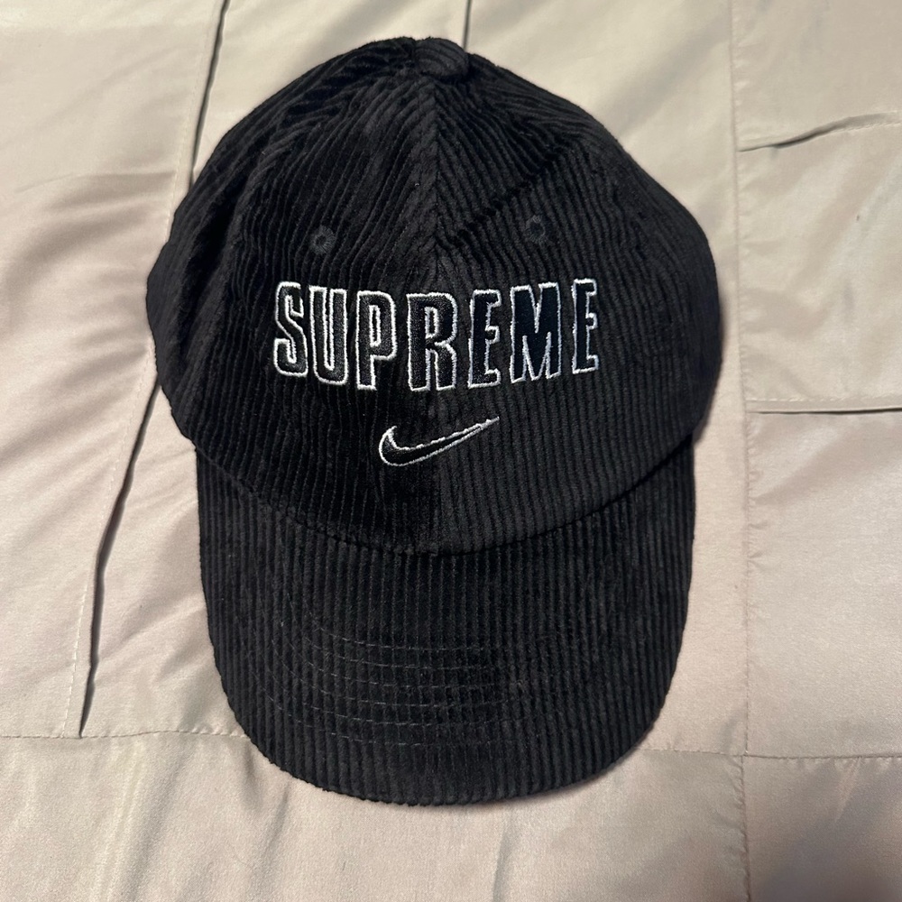 Supreme Black Corduroy Hat with Embroidery